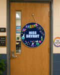 Navy Science Paper Design- 18in Round Custom Teacher Door Sign