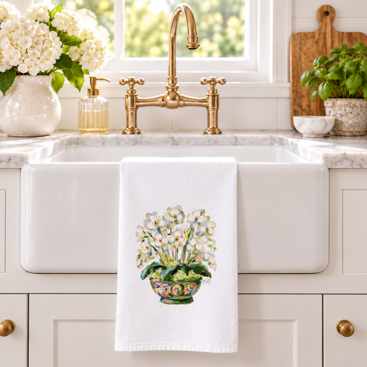 White Orchids Chinoiserie Tea Towel