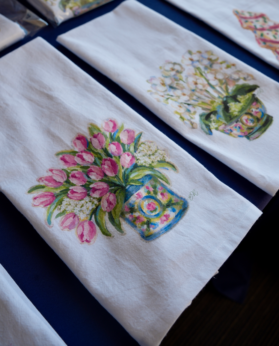 Pink Tulips Chinoiserie Tea Towel